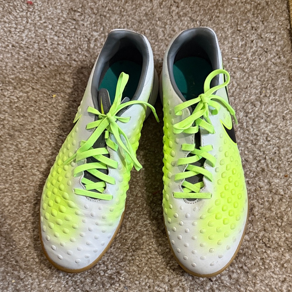 Neon Green and White Nike Indoor Soccer Cleats